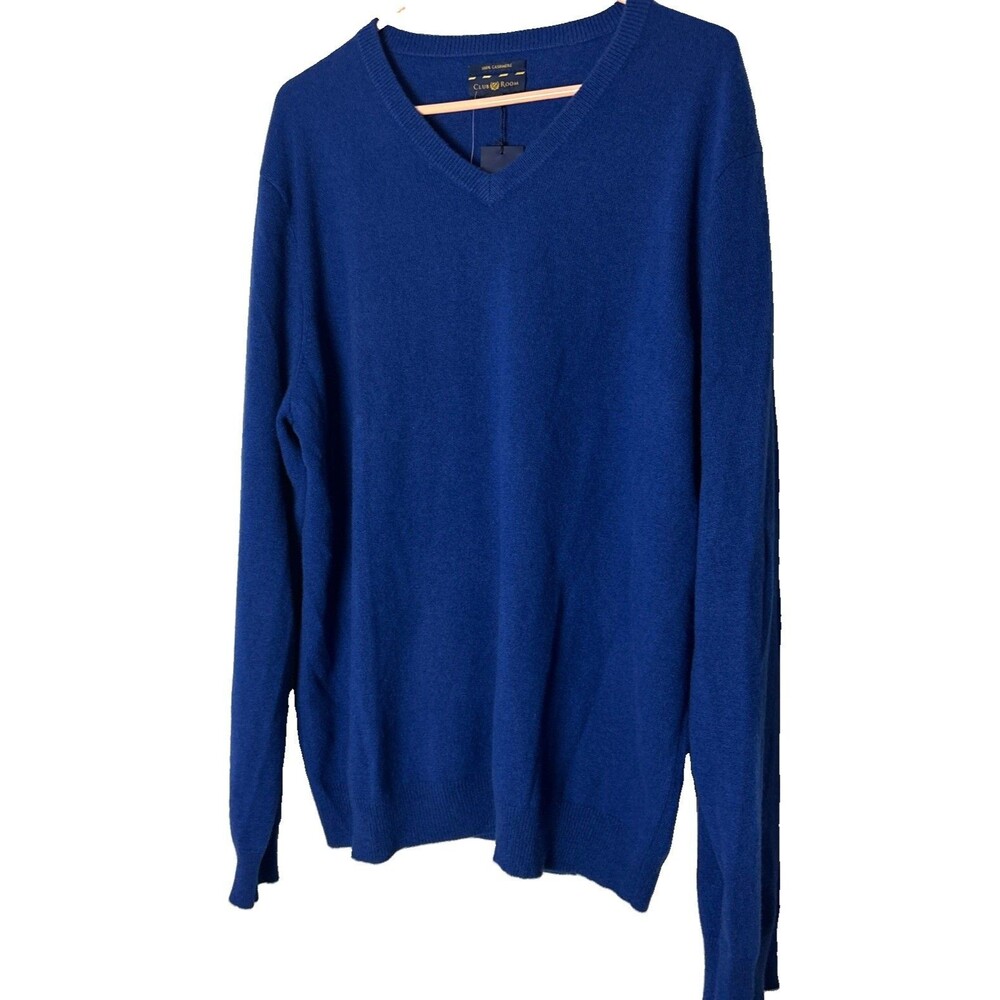 NWT Club Room Cashmere Sweater Blue Mens Size V Neck Lightweight Soft XL